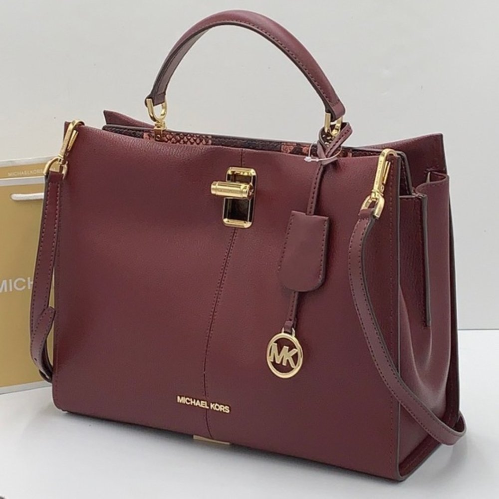 Michael Kors Penelope Large Top Handle Satchel Merlot Multi Color Leather - Picture 11 of 16